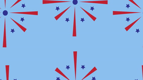 animation of blue and red fireworks moving over blue background