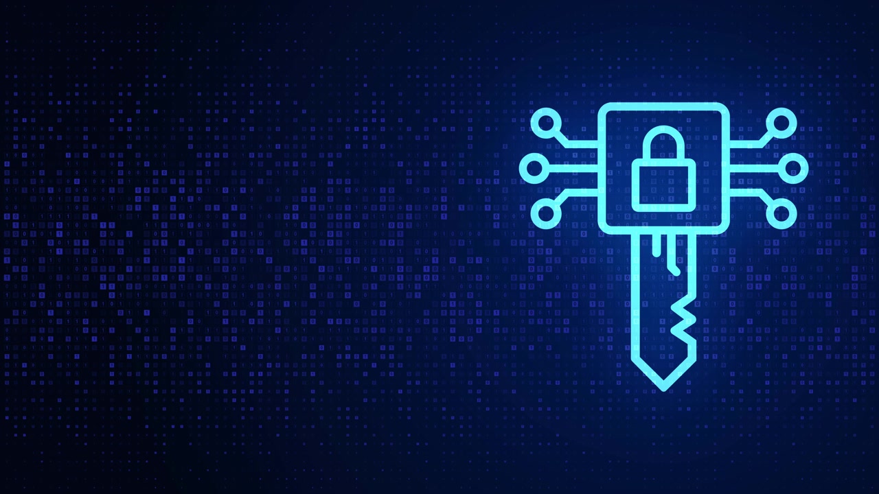 Digital Security Key Icon with Circuitry on Dark Background