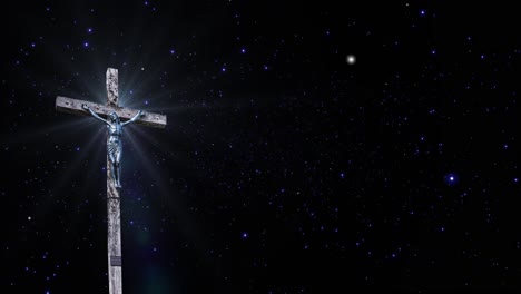 jesus cross against the background of a glowing night sky