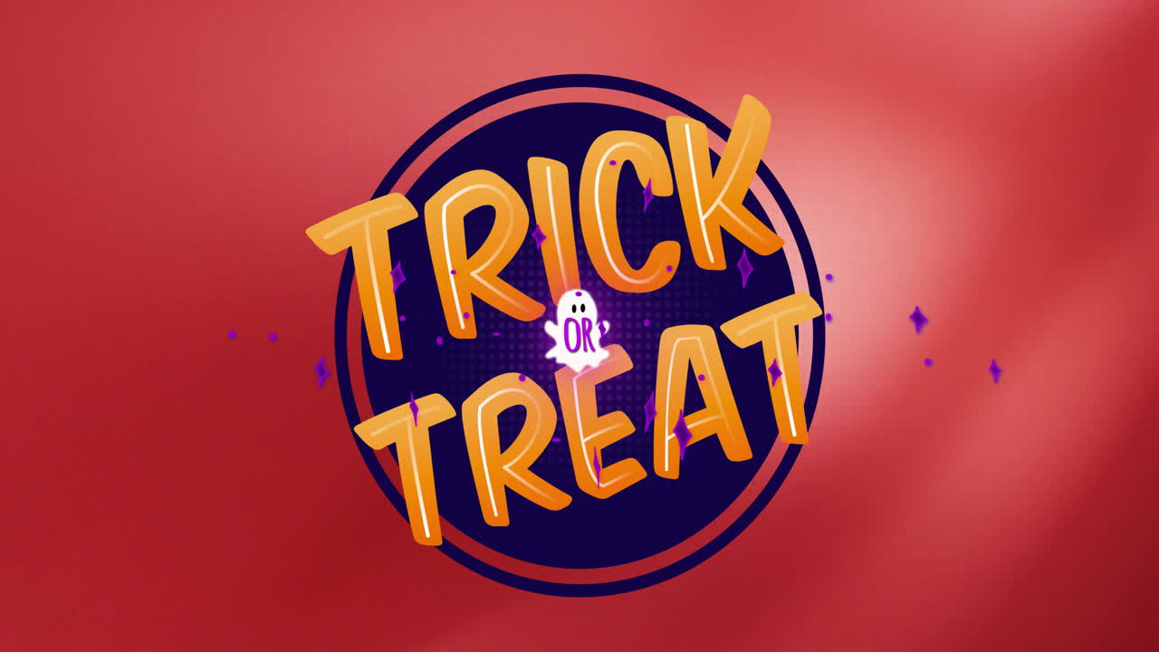 Animation of trick or treat text over shapes on red background