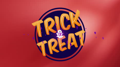 animation of trick or treat text over shapes on red background