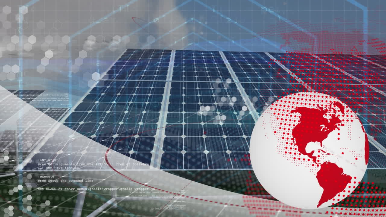 지구의 애니메이션, 태양 패널을 통해 연결 및 데이터 처리