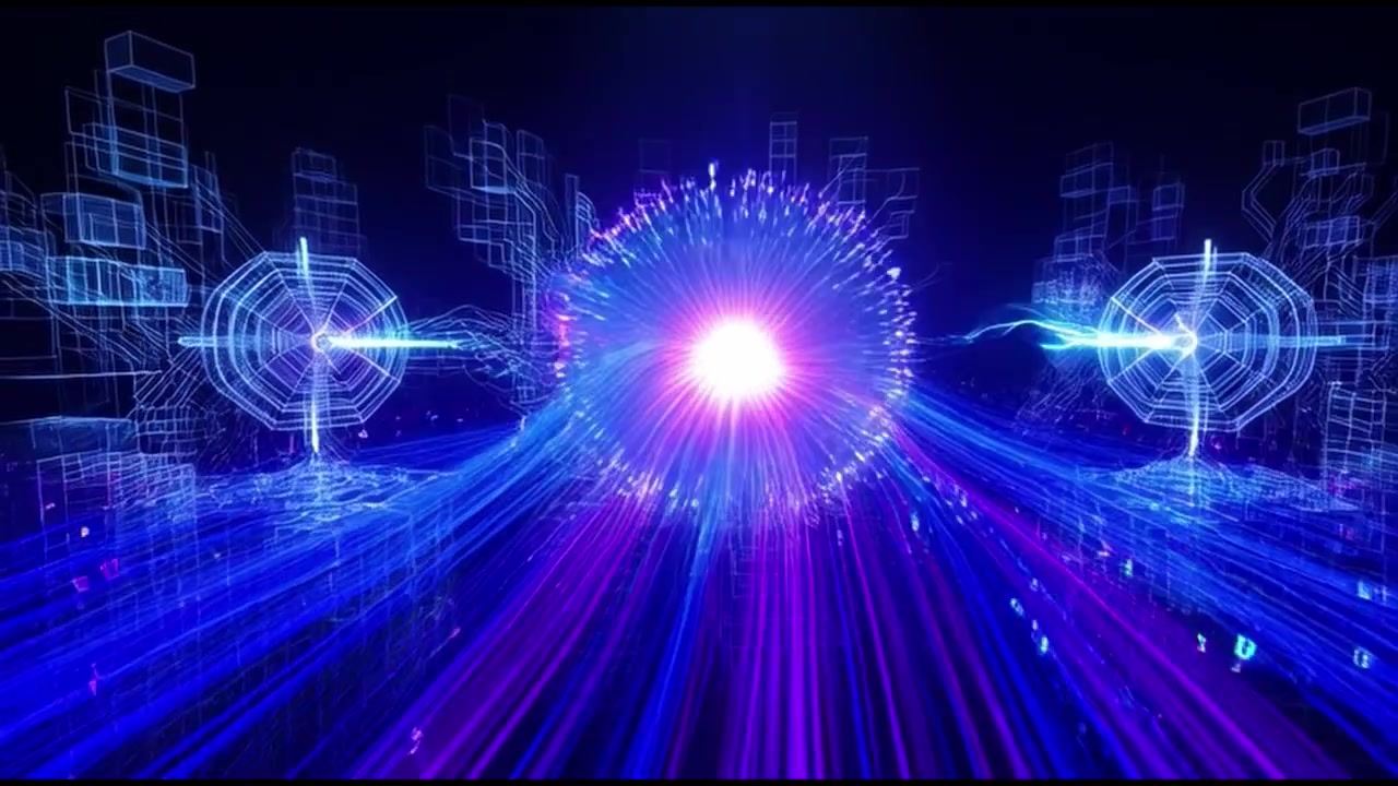 Abstract Digital Data Stream Flowing Through Futuristic Cyber City