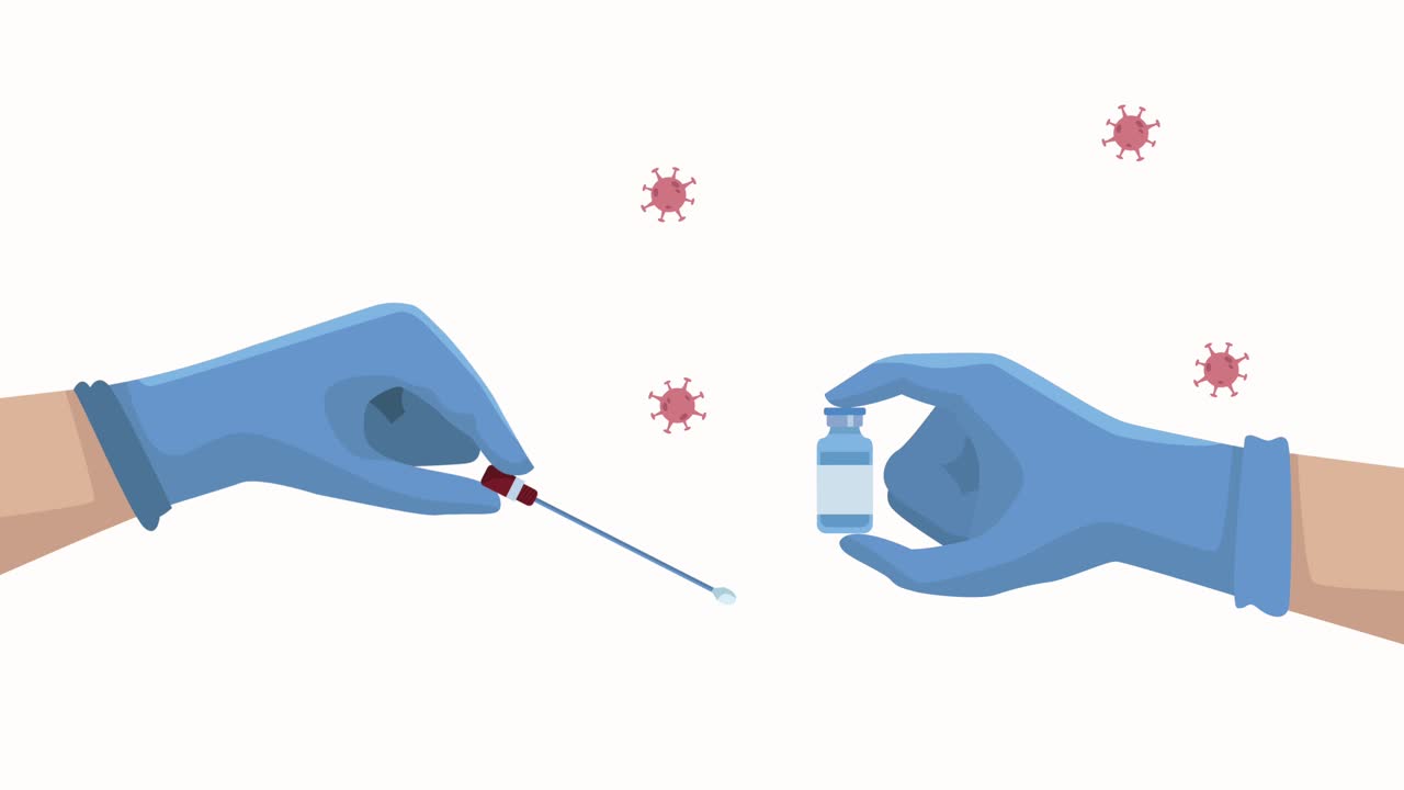 코로나19 입자가 손을 들어 올리는 테스트 애니메이션