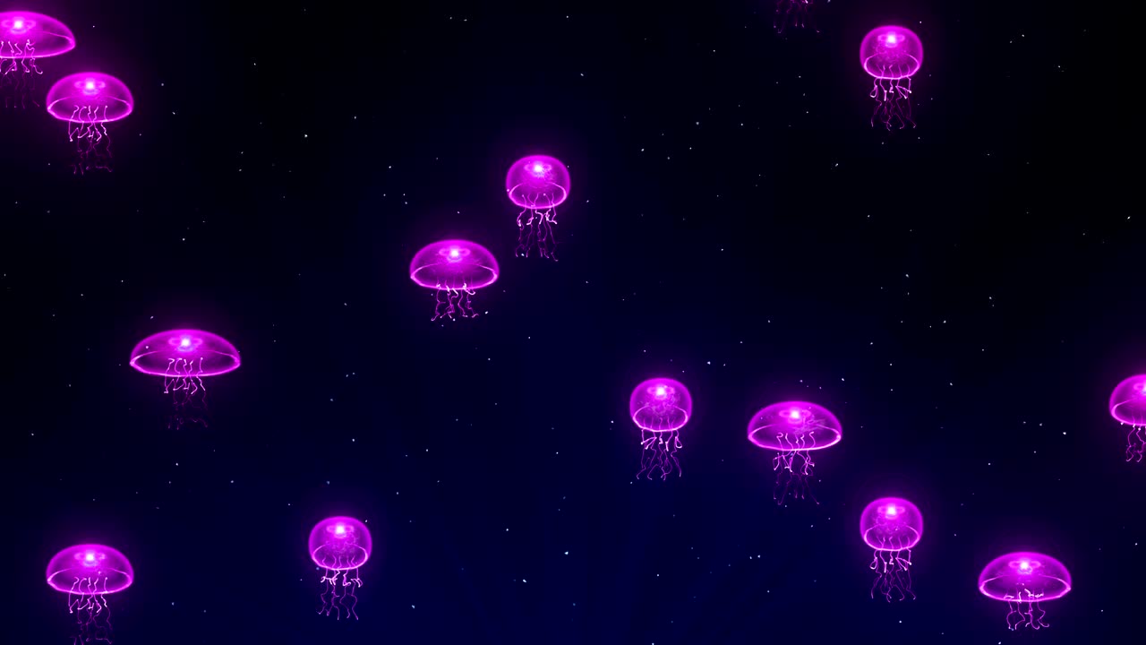 Medusa illuminata da luce colorata sott'acqua, animazione CG, loop.