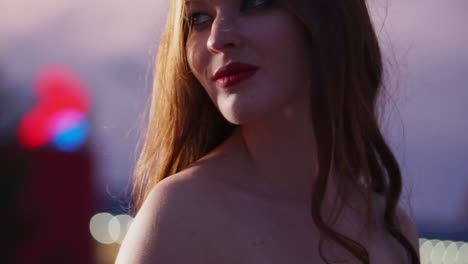 woman in a dress at sunset