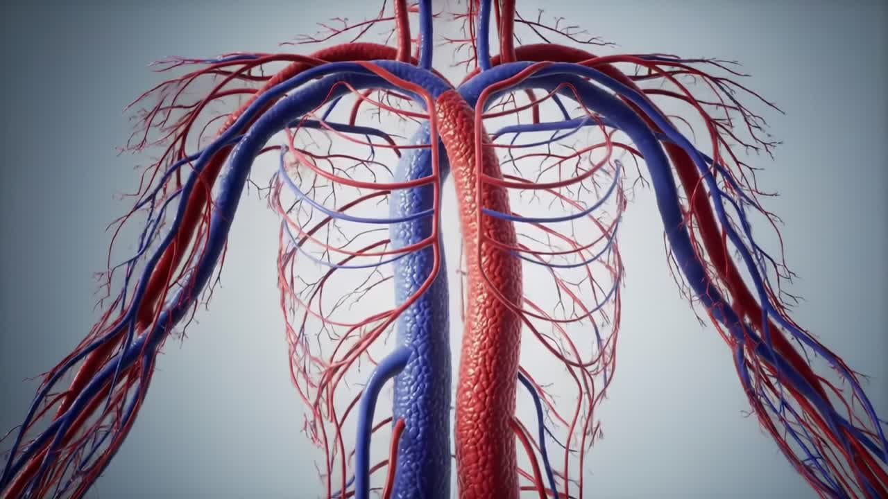 Detailed Visualization of the Human Circulatory System Showing the Interconnected Red and Blue Vessels That Transport Blood Throughout the Body