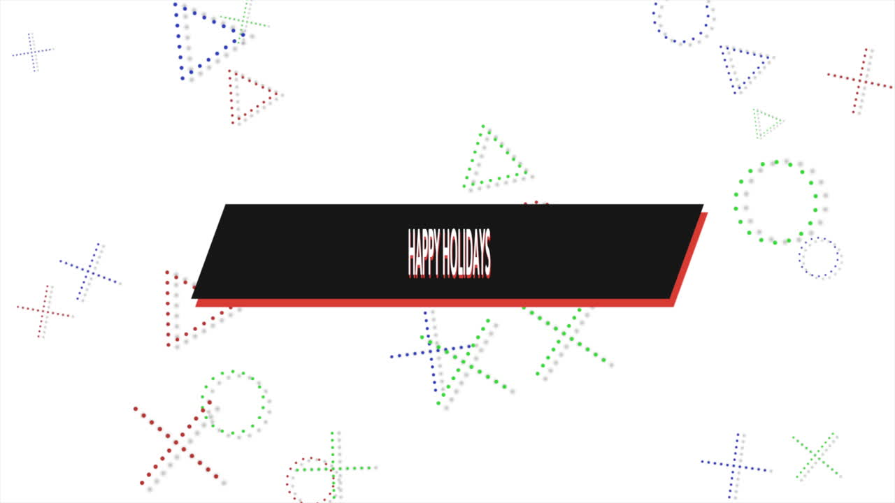 feliz círculo de vacaciones rodeado de formas coloridas sobre fondo azul