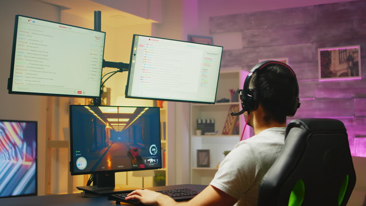 강력한 pc에서 게임을 하는 젊은 남자