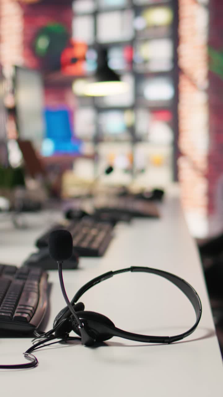 Vertical video PC displays in empty call center office