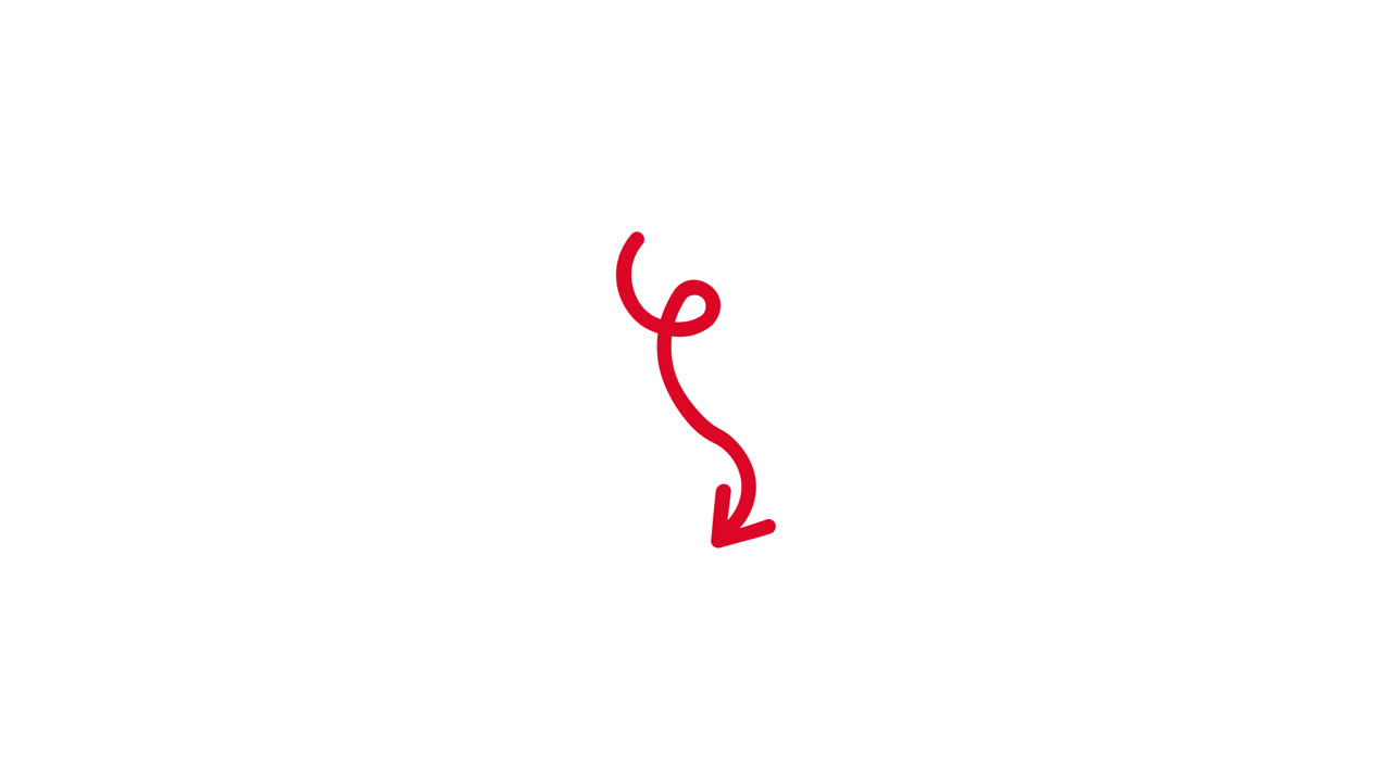 Animated Red Hand-Drawn Arrow Pointing Down on White Background