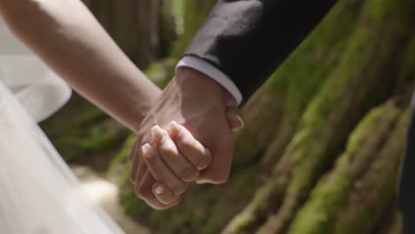 groom and bride hold hands at their wedding, then they separate