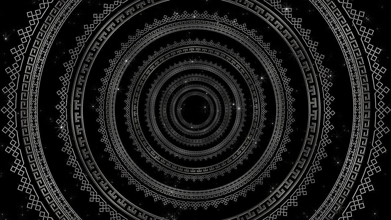 ornamento popular en círculos giratorios. gráficos en blanco y negro.