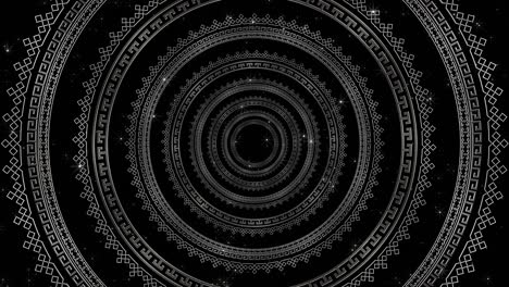 folk ornament in rotating circles. black and white graphics.
