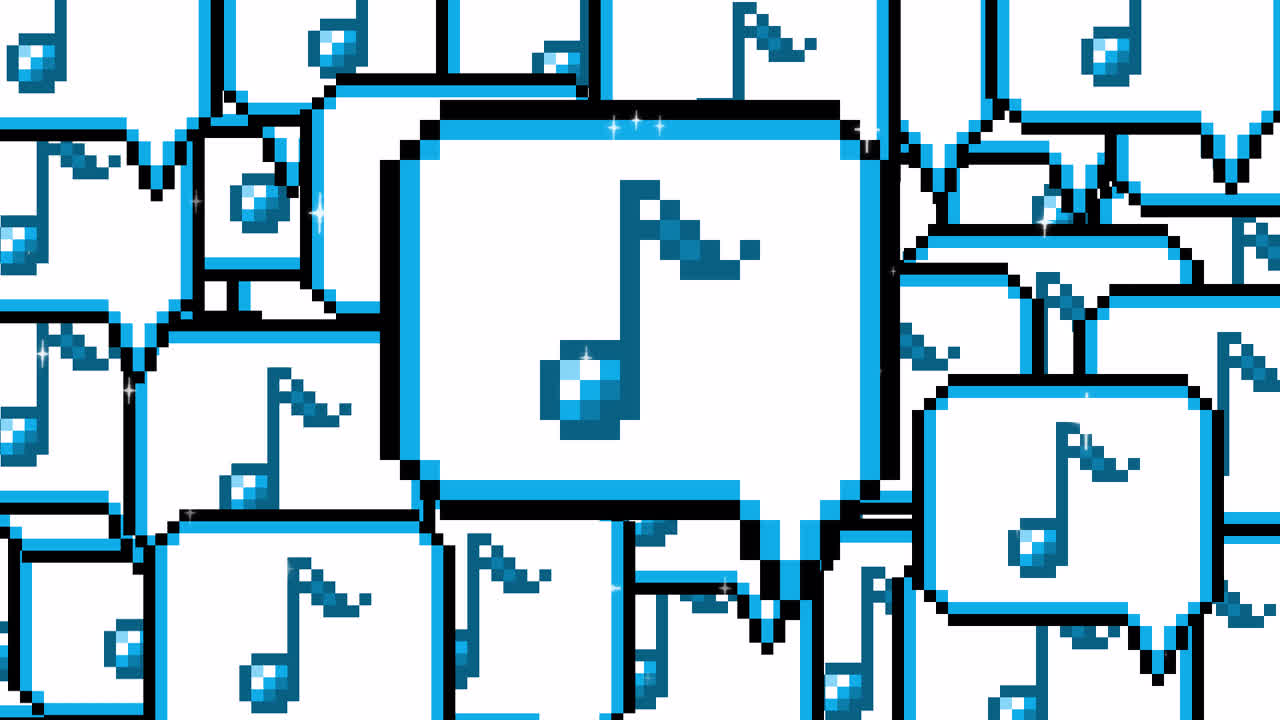 Pixel art pop up speech bubble icon eighth note Transitions. 1080p - 30 fps - Alpha Channel (1).mov