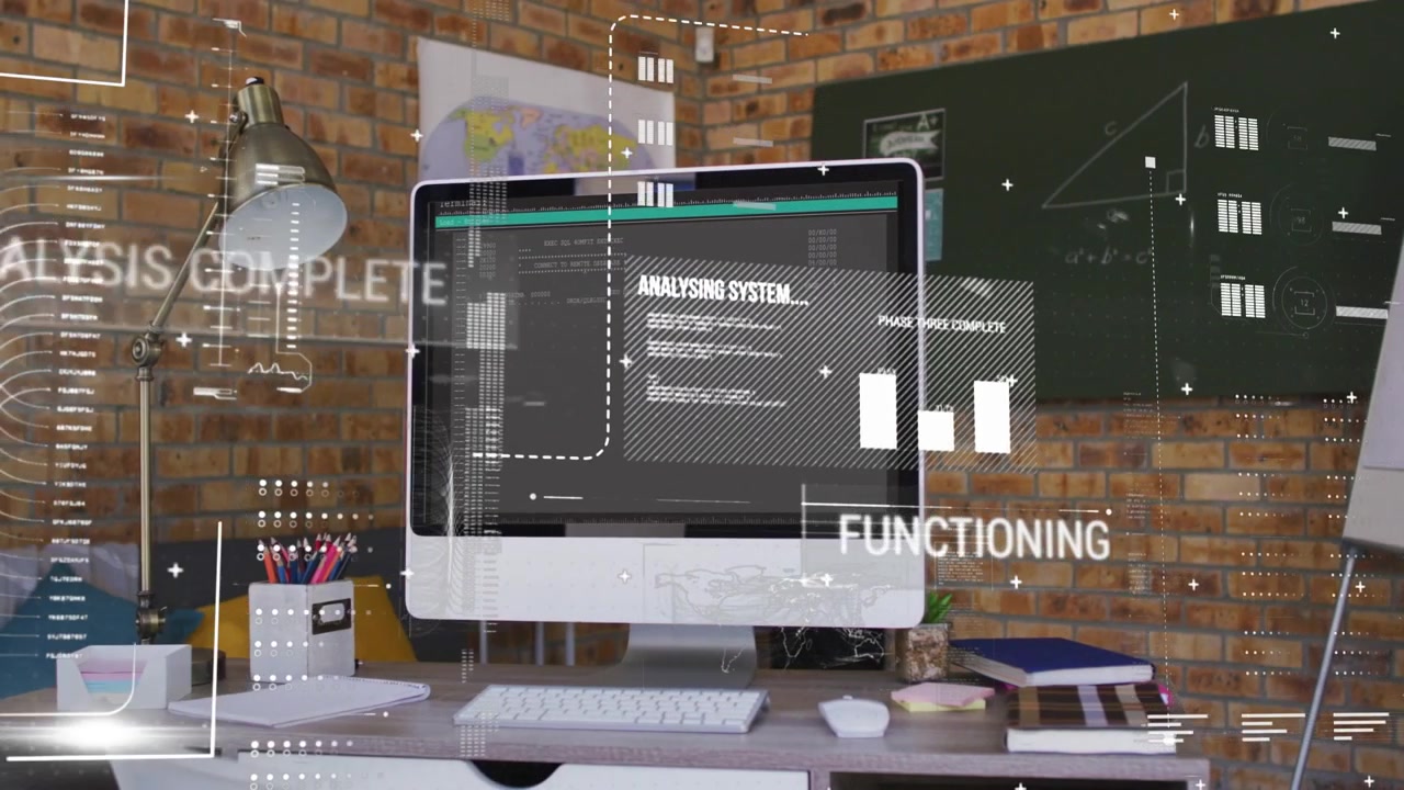 Computer Monitor Displaying Data Analysis and Software Code in Office