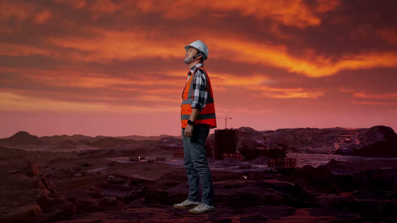 ingeniero de construcción en el sitio de la cantera sunset