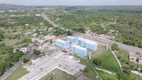 aerial view showing najayo prison beside highway in rural area of san cristobal