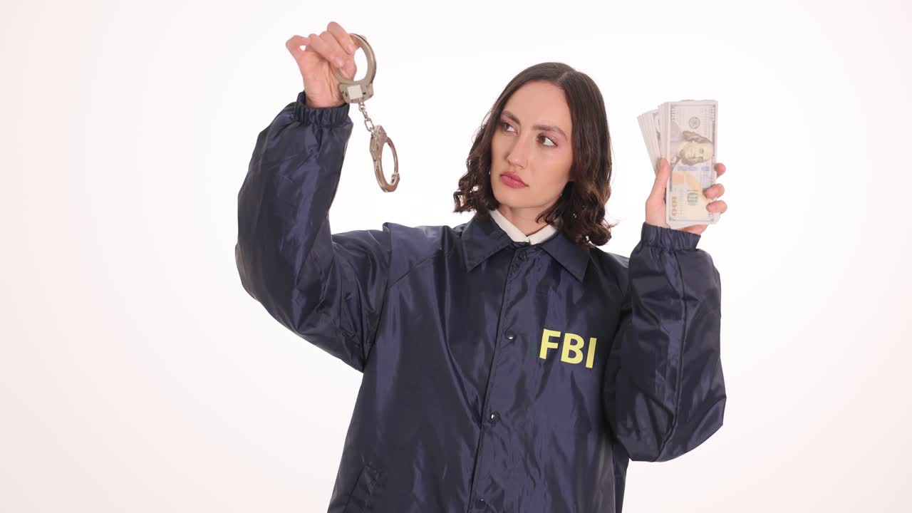 An FBI Agent Holding Money and Handcuffs