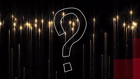 animation of white question mark symbol and flying dots against black background