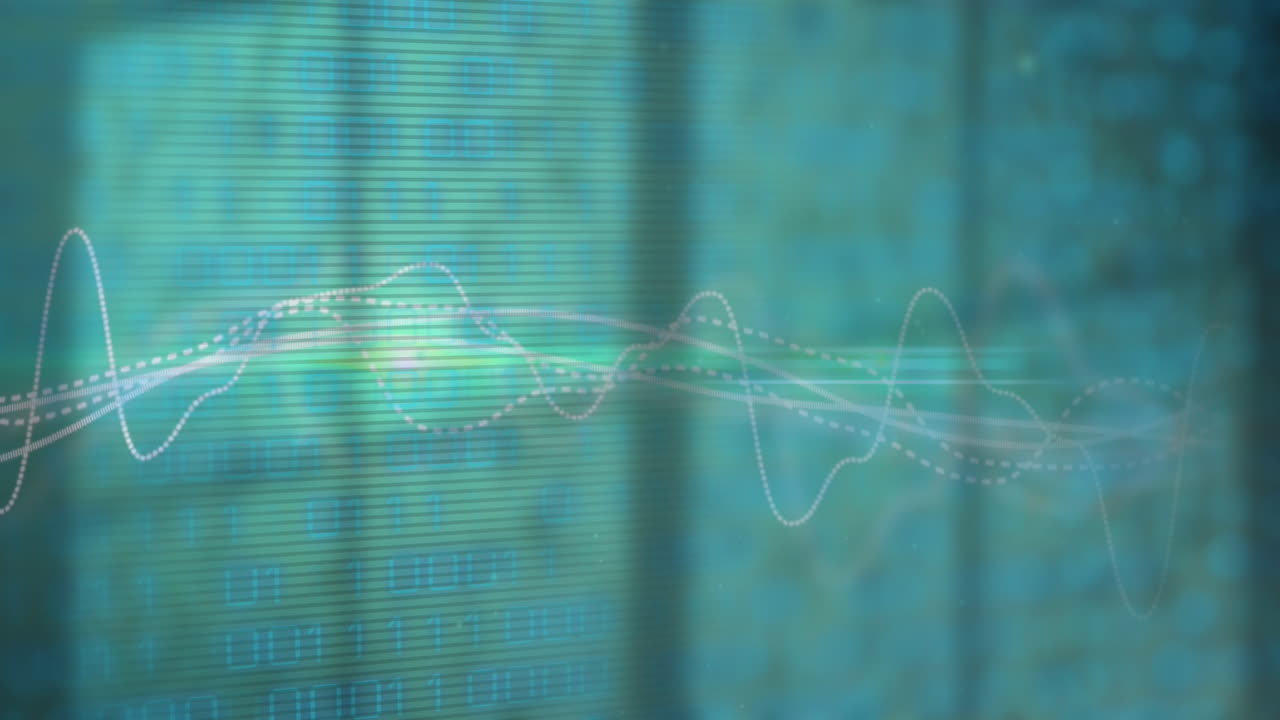 Animation of binary coding and data processing against blue background