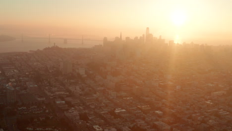 aerial slider shot of san francisco city at sunrise