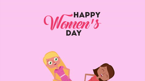 happy womens day card with girls and lettering