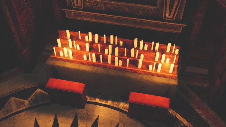 Serene candlelit space invites reflection and peace in quiet sanctuary