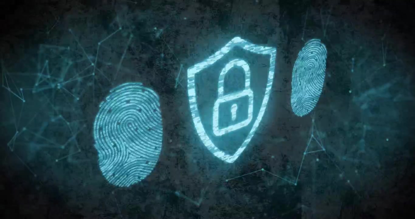 Animation of online security padlock over cityscape