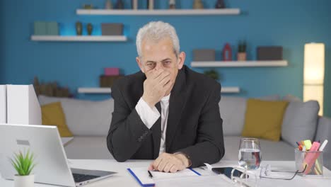 home office worker man looking emotional at camera.
