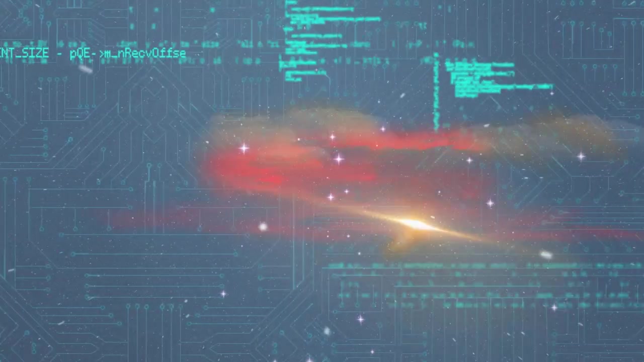 Animation of data processing over network of connections on purple background