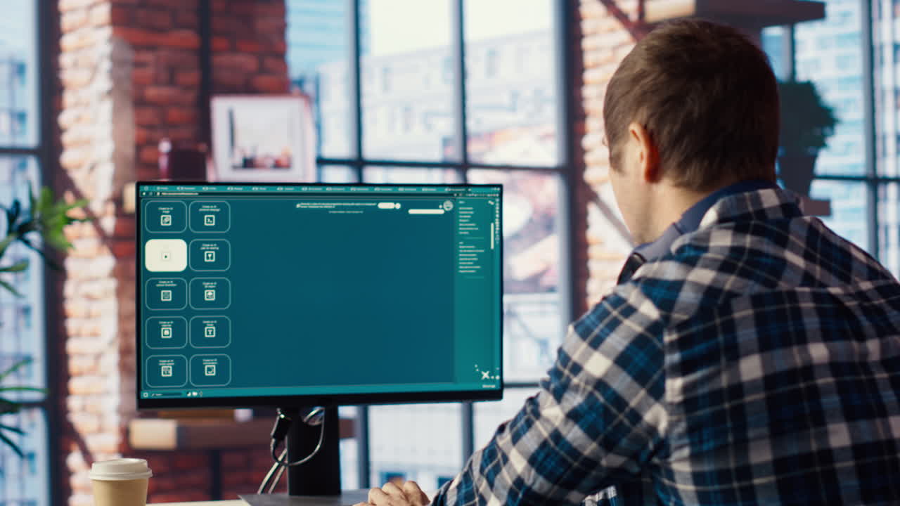 Man listening music while using AI program turning text prompt into videos