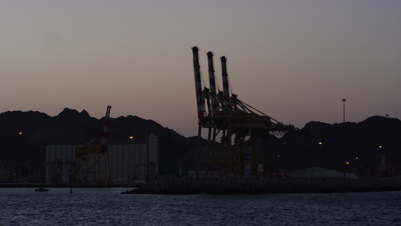 The harbor of Muscat, Oman at sunset, wide shot