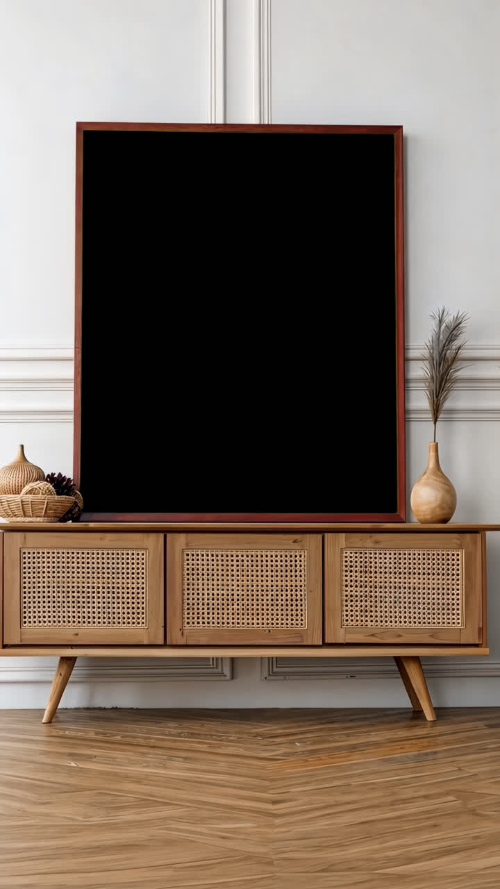 Picture frame on cabinet live mockup, animated overlay, transparent 4K video, alpha channel, ProRes