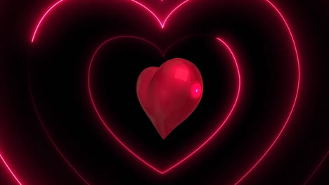 animación de formas de corazón rojo y corazón brillante sobre fondo negro