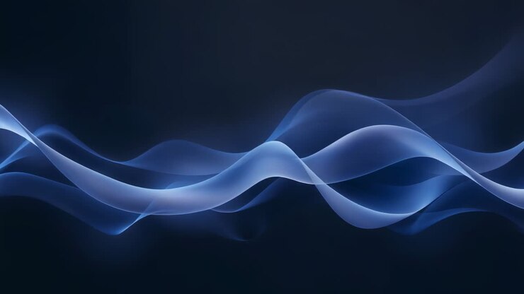 Ingresso audio che avvia una forma d'onda audio stilizzata che scorre su uno sfondo scuro, con nastri blu luminosi.