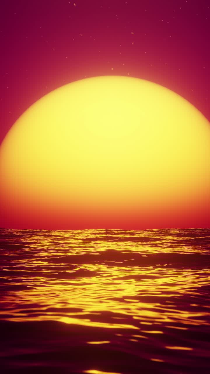 gran sol rojo caliente en el reflejo del mar sobre el horizonte. video en bucle vertical