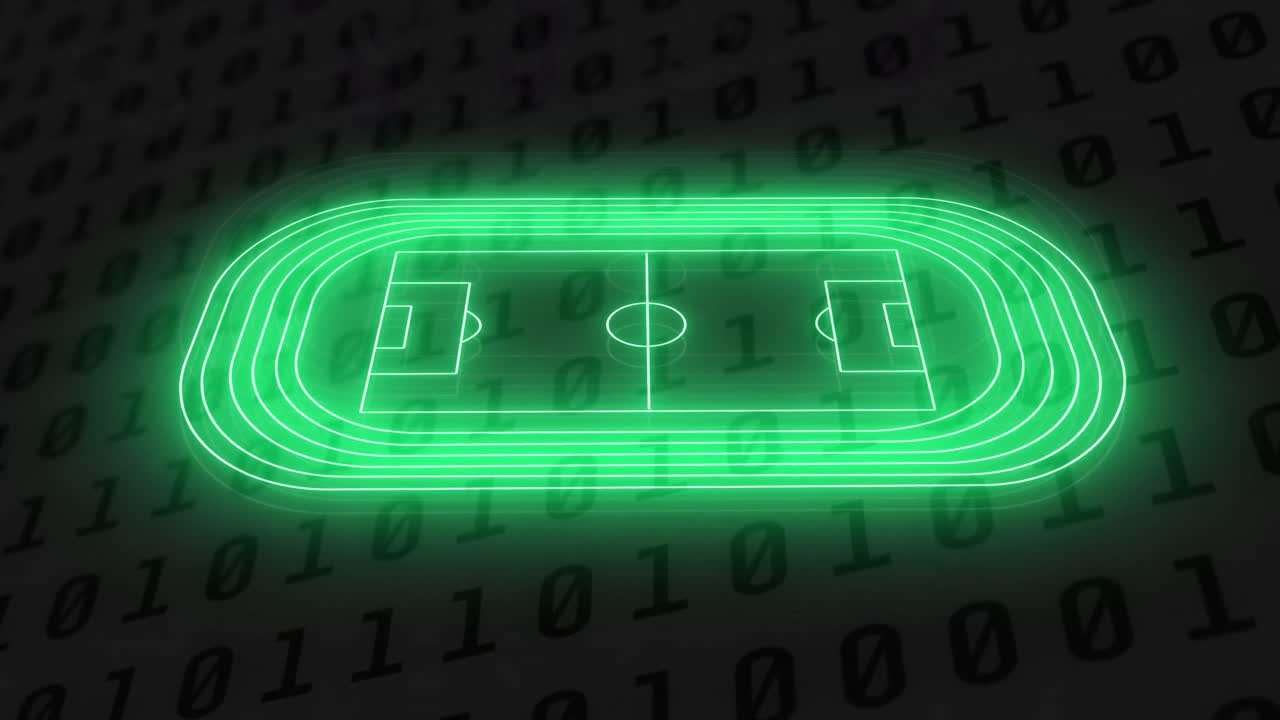 Animation of neon sports stadium over binary coding