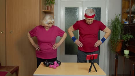 Grandmother-grandfather-doing-healthy-lifestyle-workout,-training,-fitness,-sport-activity-at-home