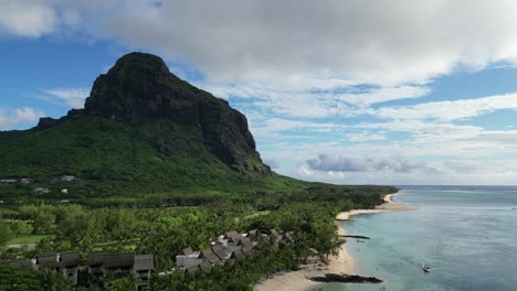 mauritius island sand beach and mountain landscape, establishing shot