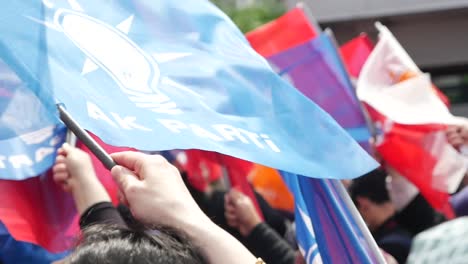 political rally with flags