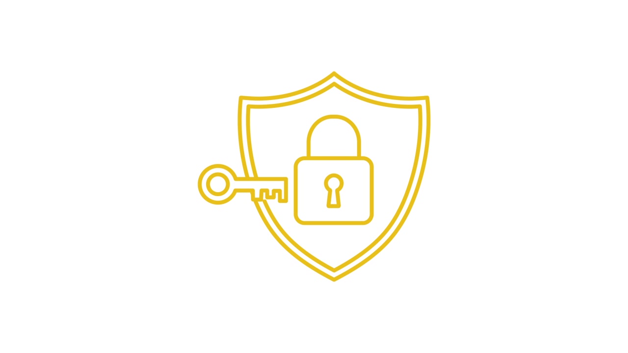 Animated Security Icon with Shield, Key, and Padlock Locking