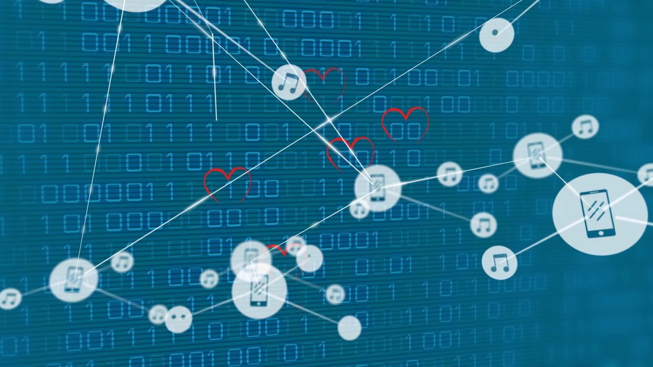 Digital Network Connection with Mobile Phone and Music Icons