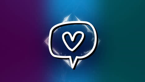 animation of heart icon in speech bubble over pattern on blue background