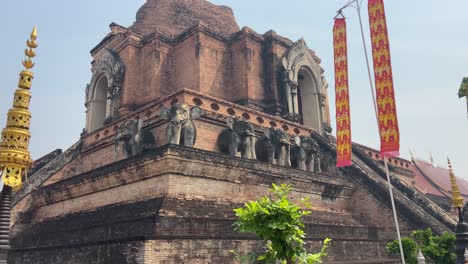 ancient ruins of wat chedi luang pagoda in chiang mai