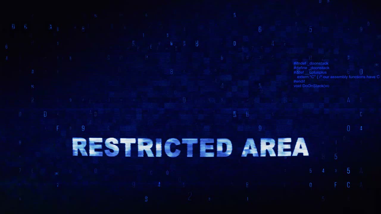 Restricted Area Warning Sign with Digital Glitch Effect