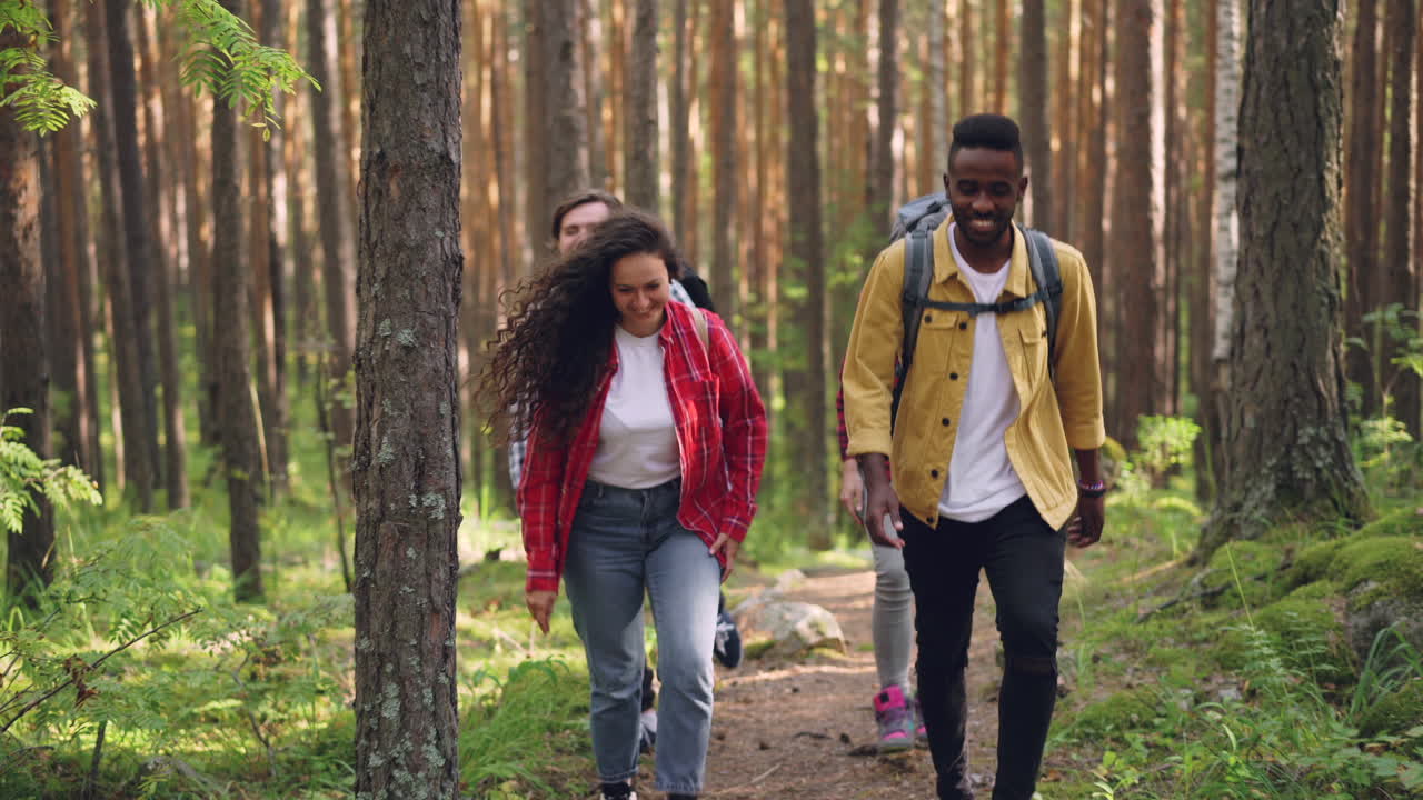 Friends Hiking in a Forest