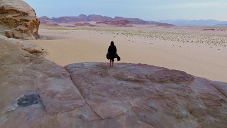 Aerial-Of-Desert-Landscape-Of-Wadi-Rum-In-Aqaba,-Jordan