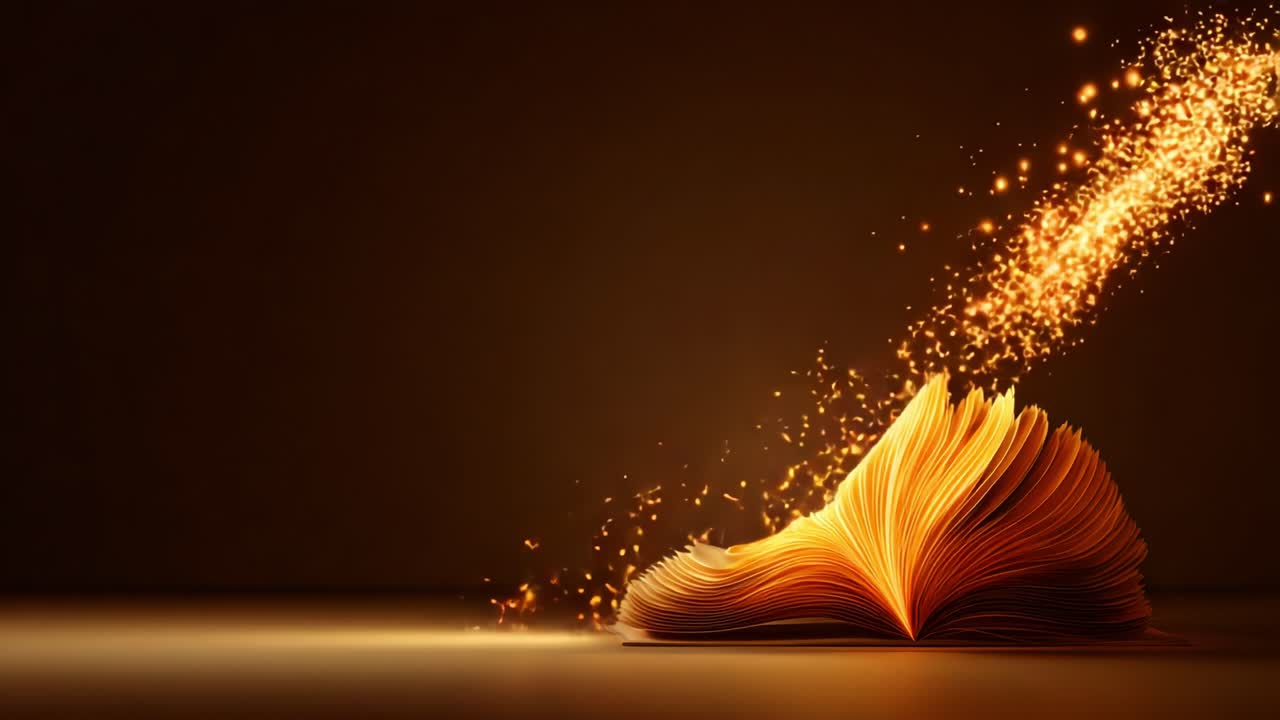 A mesmerizing image of an open book emanating a magical glow as vibrant sparkles and particles arise, symbolizing the enchanting power of stories and knowledge to inspire imagination