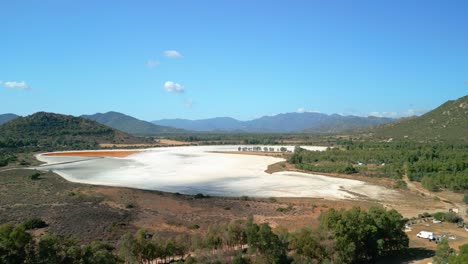 dry salt flat in italy sardinia, aerial views with drone